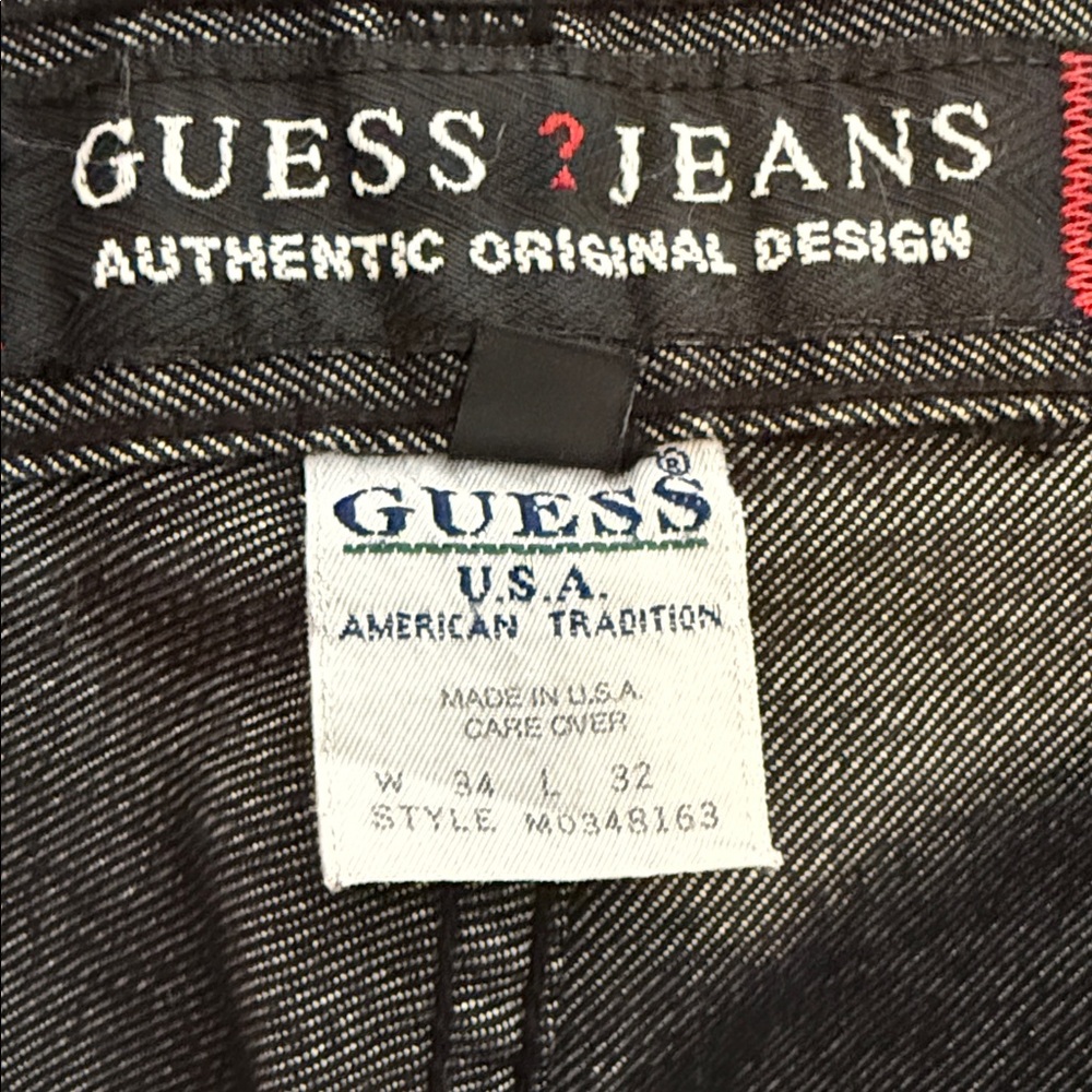 GUESS Men’s W34 L32 Black Wide Leg Straight Jeans Y2K Cargo - Picture 2 of 8